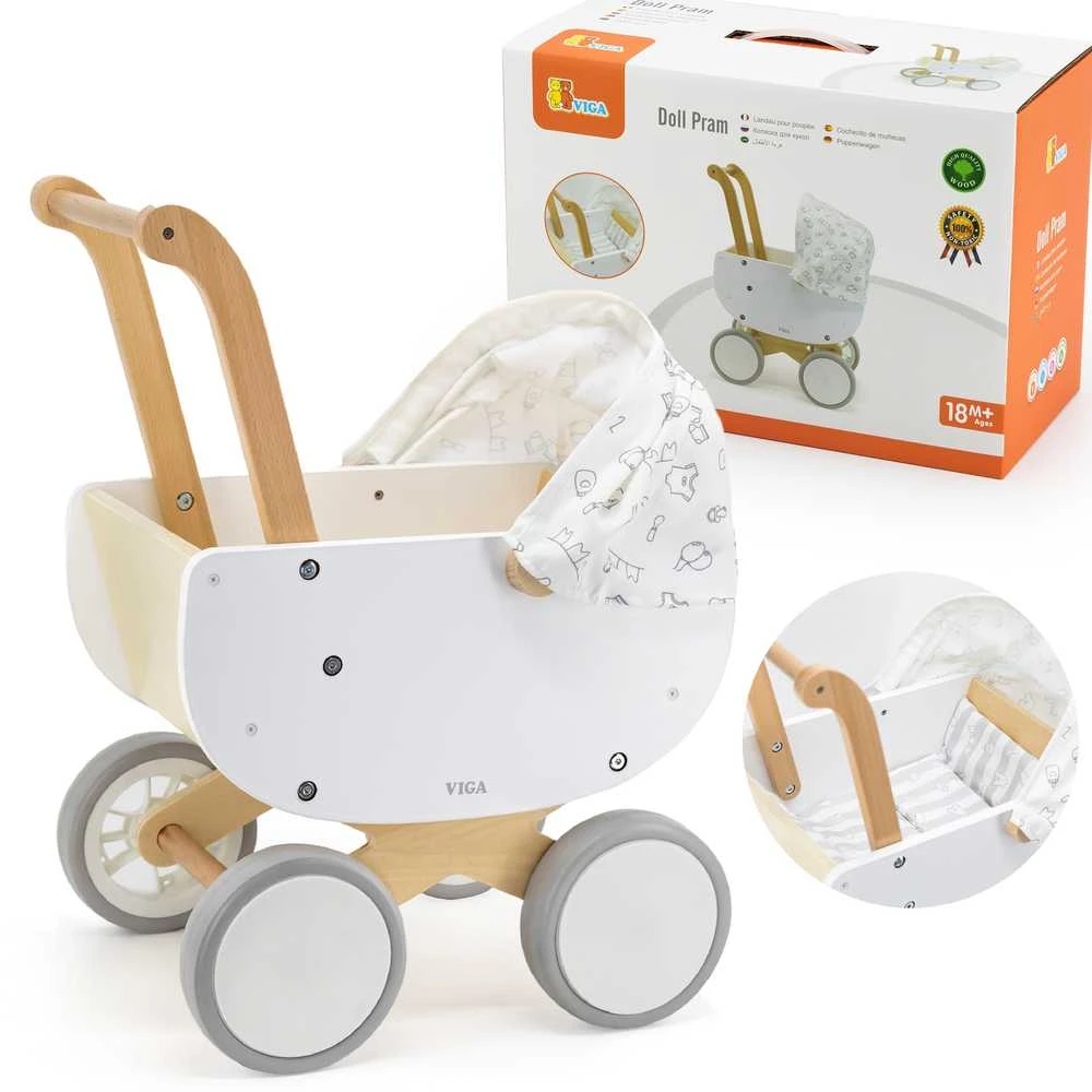 Viga Toys VIGA 44719 Medinis lėlių vežimėlis su gondola