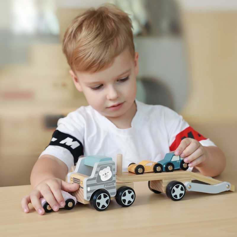 VIGA Medinė automobilių pervežimo priemonė su automobiliukais