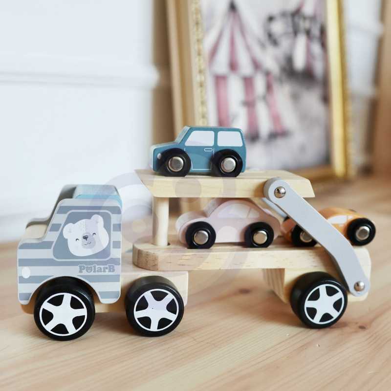 VIGA Medinė automobilių pervežimo priemonė su automobiliukais