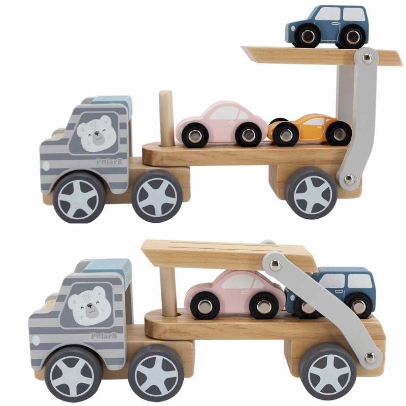VIGA Medinė automobilių pervežimo priemonė su automobiliukais