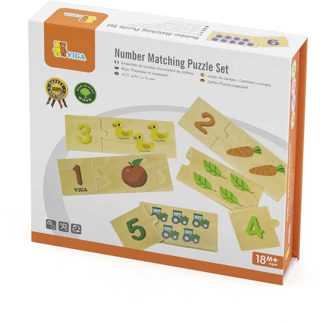 Dėlionė VIGA Medinių dėlionių rinkinys Skaičių atitikimas Montessori