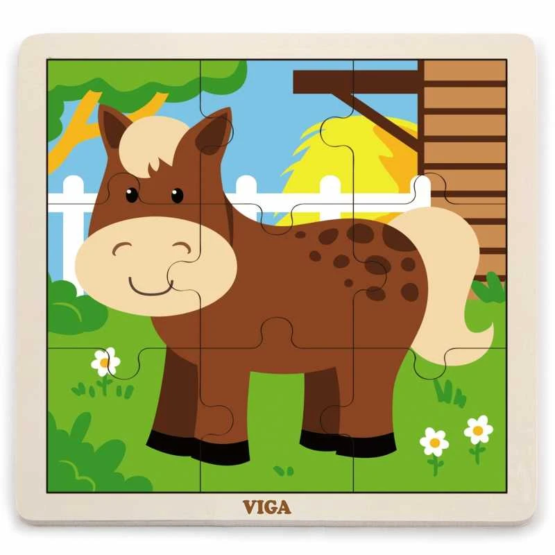 Viga Toys „Viga“ patogus medinis dėlionės arklys 9 elementai