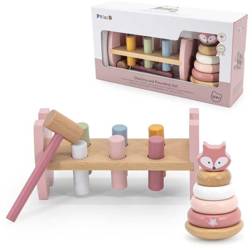 Viga Medinė Žaislų Rinkinys Priklausantis PolarB Serijai - Piramidė ir Plakimo Žaislas
