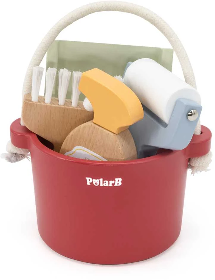 Viga Toys VIGA PolarB medinis valymo rinkinys "Little Cleaner" kibiras