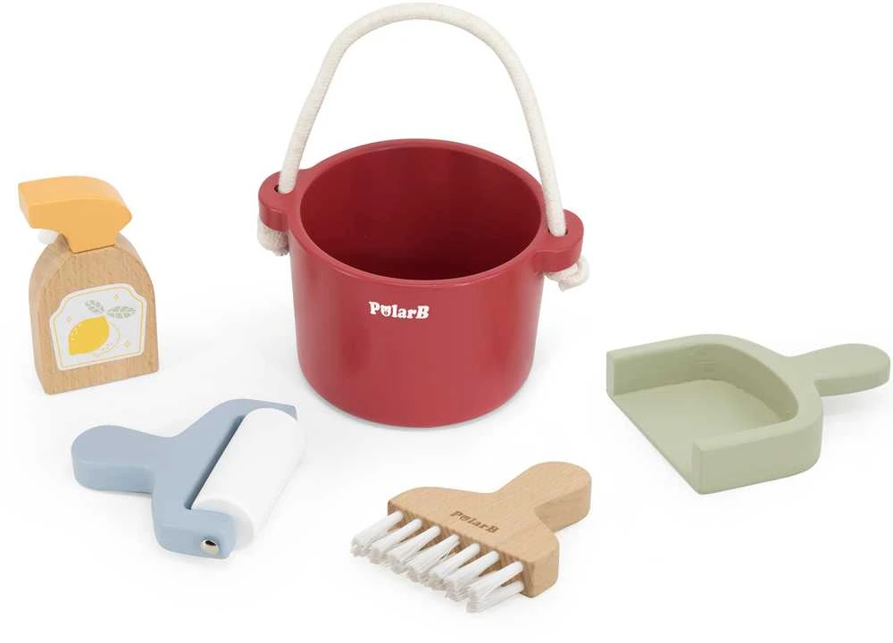 Viga Toys VIGA PolarB medinis valymo rinkinys "Little Cleaner" kibiras