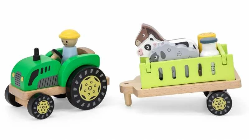 Viga Toys Viga 44680 Medinis traktorius su priekaba ir gyvūnais