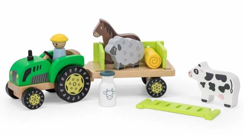 Viga Toys Viga 44680 Medinis traktorius su priekaba ir gyvūnais