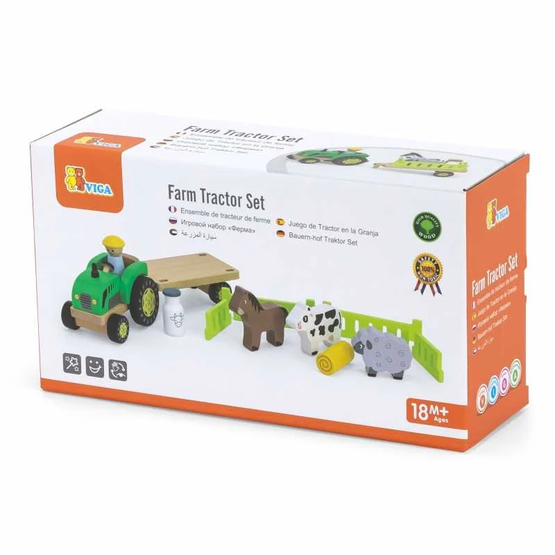 Viga Toys Viga 44680 Medinis traktorius su priekaba ir gyvūnais