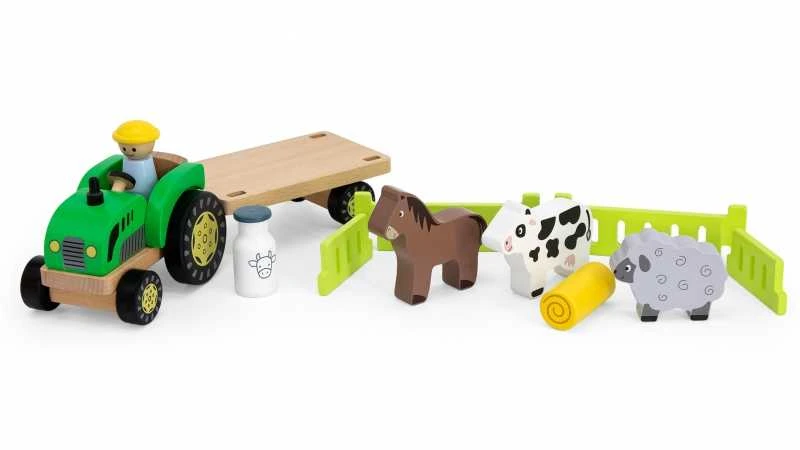 Viga Toys Viga 44680 Medinis traktorius su priekaba ir gyvūnais