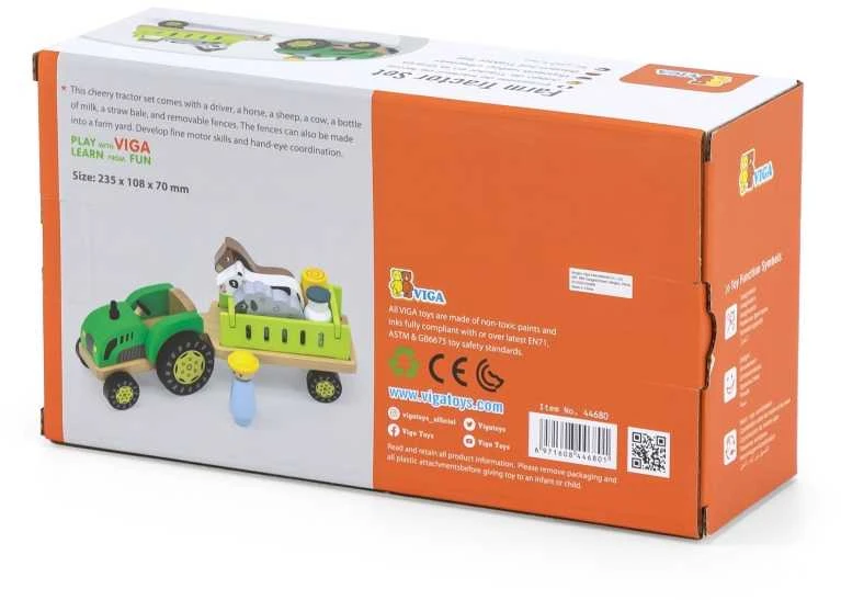 Viga Toys Viga 44680 Medinis traktorius su priekaba ir gyvūnais