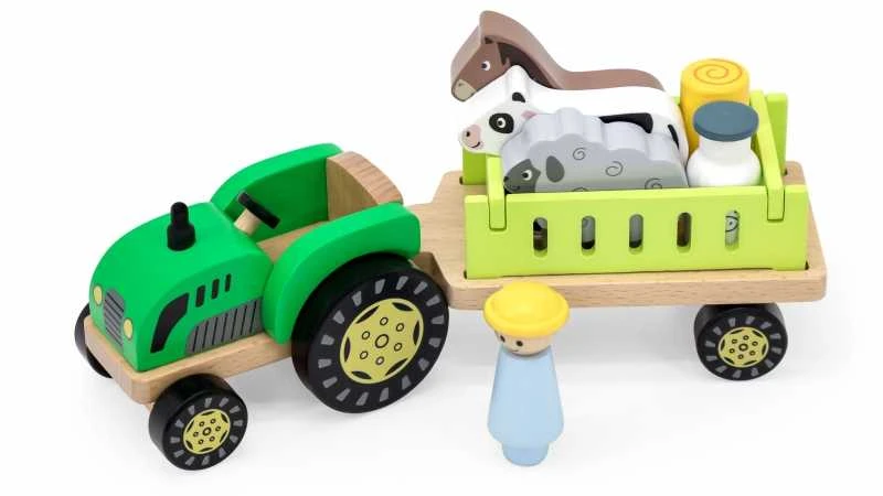 Viga Toys Viga 44680 Medinis traktorius su priekaba ir gyvūnais
