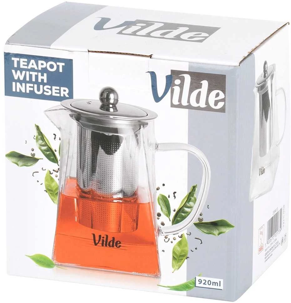 Stiklinis arbatinukas su nerūdijančio plieno sieteliu Vilde 920 ml