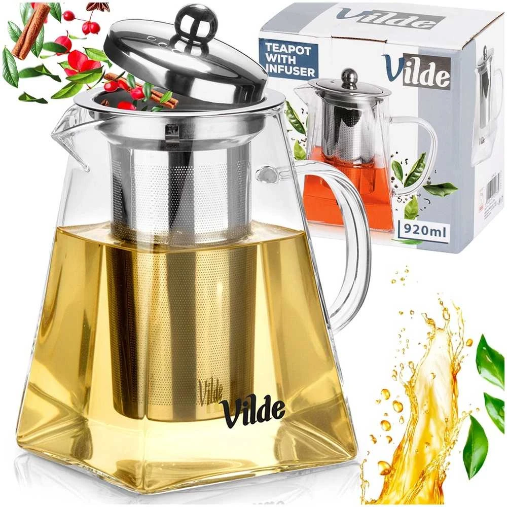 Stiklinis arbatinukas su nerūdijančio plieno sieteliu Vilde 920 ml