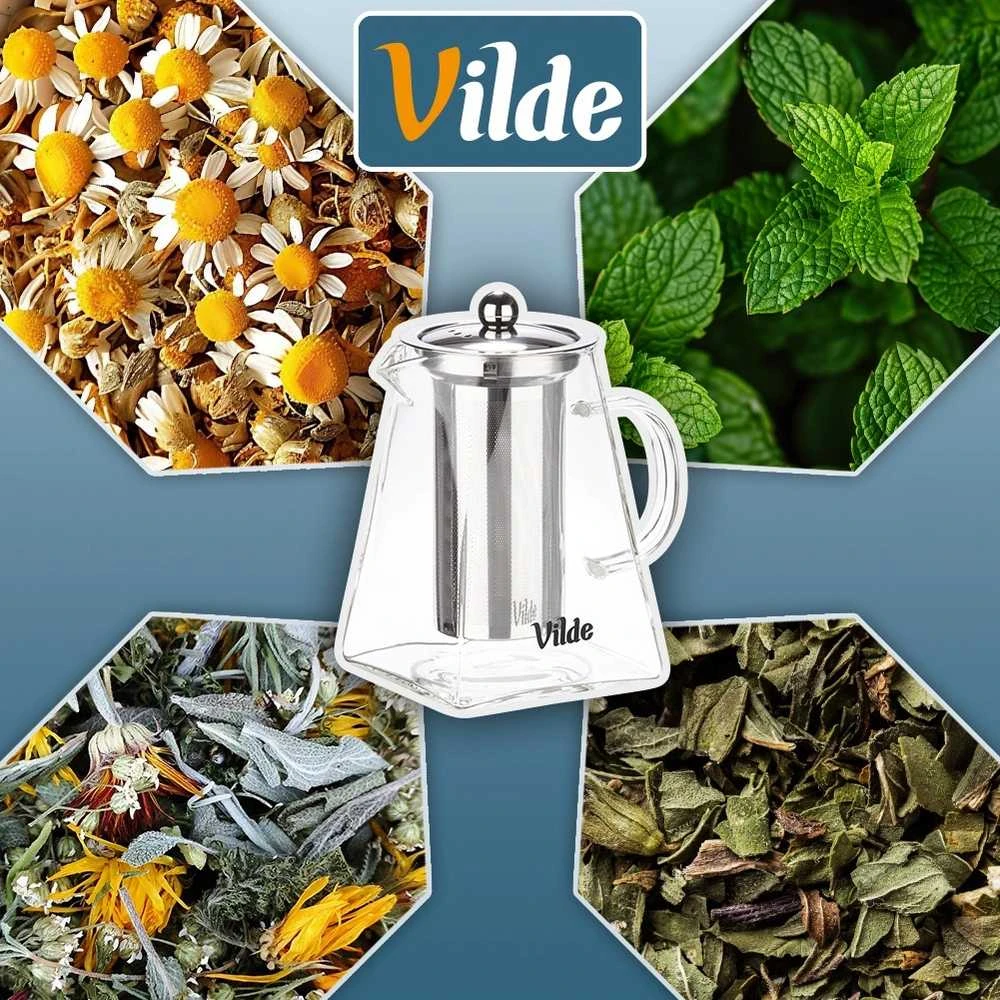 Stiklinis arbatinukas su nerūdijančio plieno sieteliu Vilde 920 ml