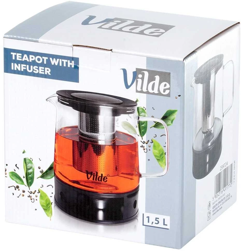Vilde Arbatos Virdulys su Filtru 1,5 l - Stiklinis Kavos ir Arbatos Puodelis - Infuser - Arbatos Sietelis