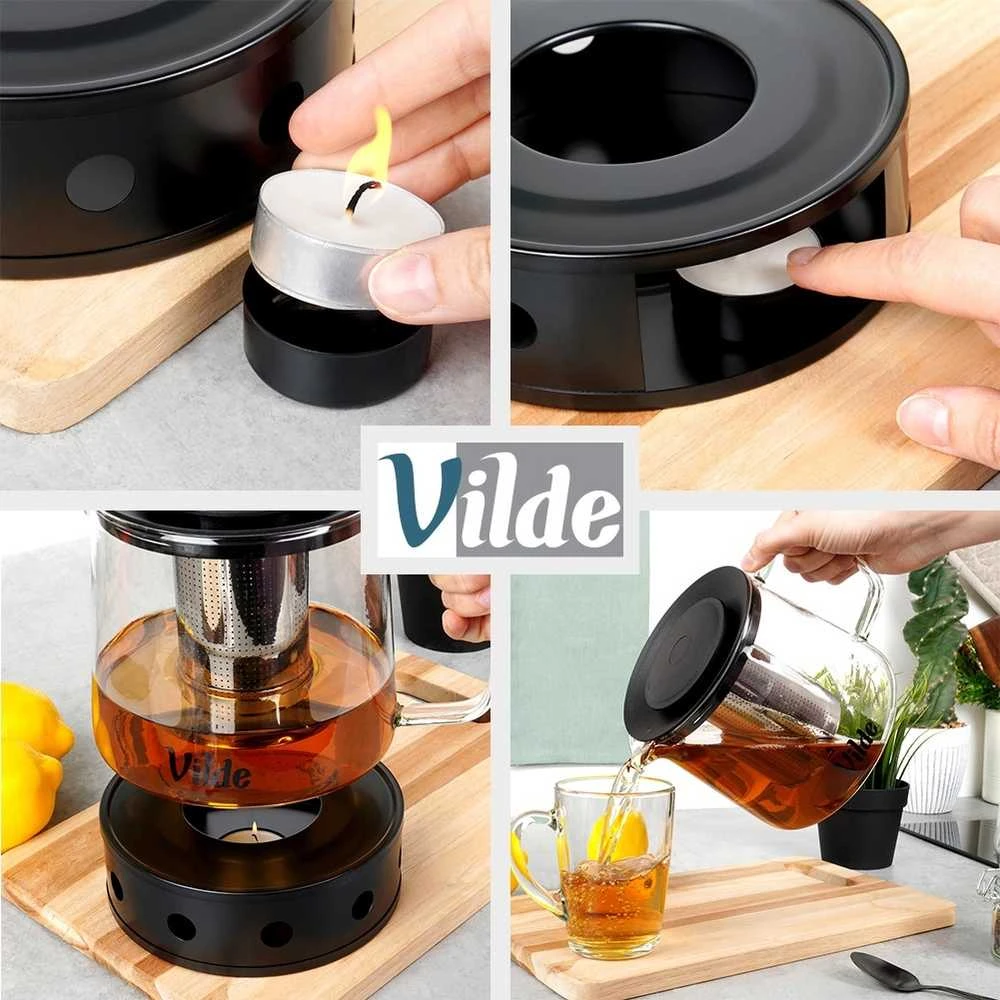 Vilde Arbatos Virdulys su Filtru 1,5 l - Stiklinis Kavos ir Arbatos Puodelis - Infuser - Arbatos Sietelis
