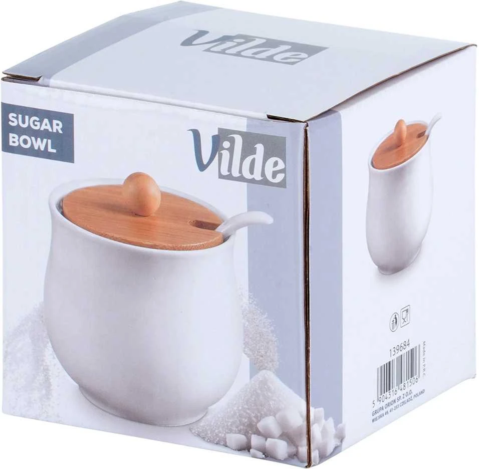 Vilde cukrinė keraminė su šaukšteliu 250 ml balta