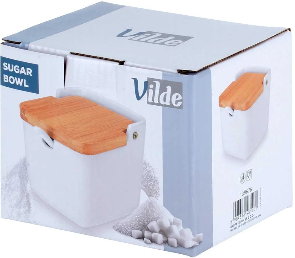 Cukrinė Vilde iš keramikos ir bambuko su šaukšteliu, 250 ml