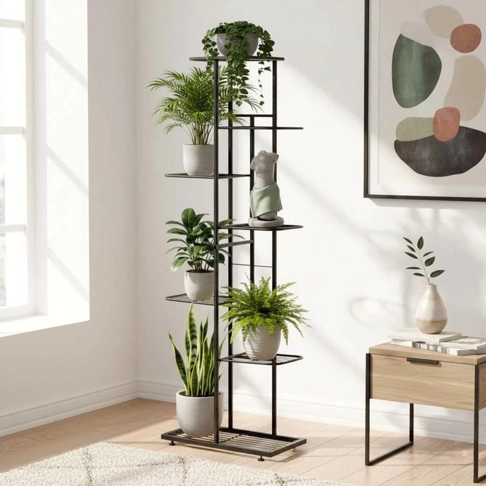 Vilde Juoda metalinis gėlių stovas 7 pakopų 138 cm
