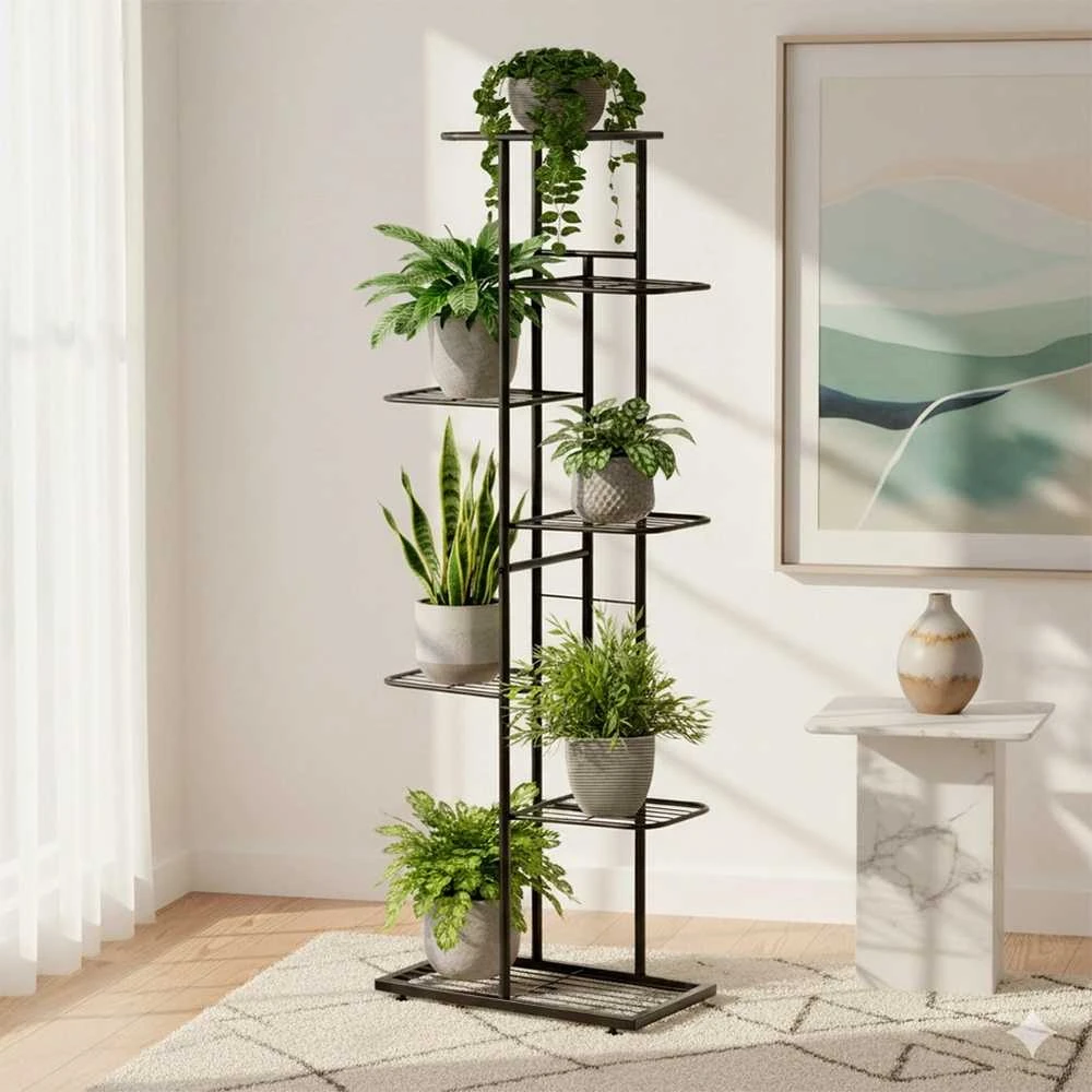 Vilde Juoda metalinis gėlių stovas 7 pakopų 138 cm