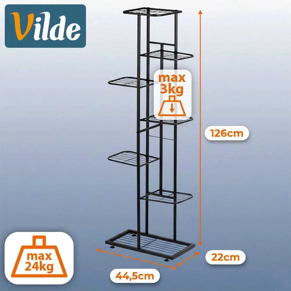 Vilde Juoda metalinis gėlių stovas 7 pakopų 138 cm