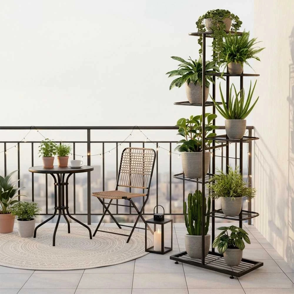 Vilde Juoda metalinis gėlių stovas 7 pakopų 138 cm