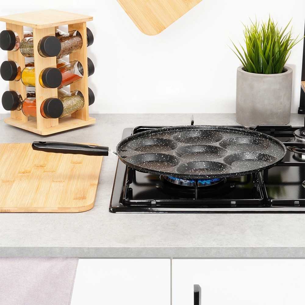 Keptuvė kiaušiniams ar blynams Vilde Basic Line 30 cm granitinė 7 skyrių