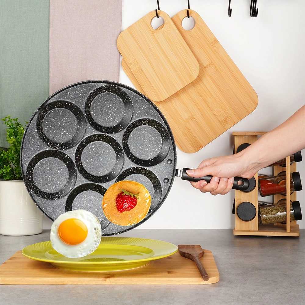 Keptuvė kiaušiniams ar blynams Vilde Basic Line 30 cm granitinė 7 skyrių