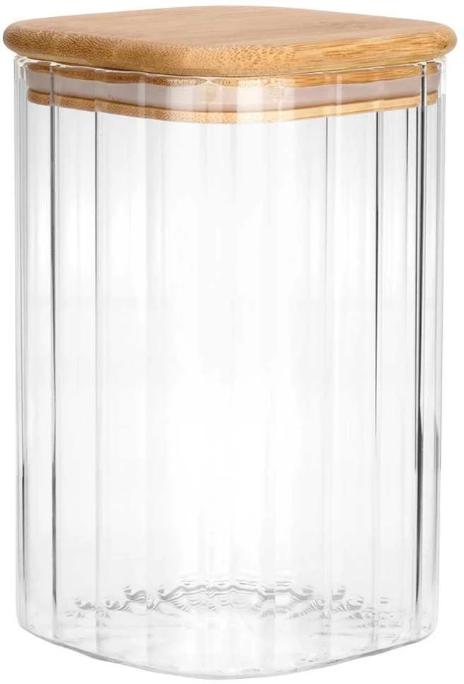 Vilde Maisto Saugojimo Indas 1,1 l Stiklinis su Mediniu Dangteliu