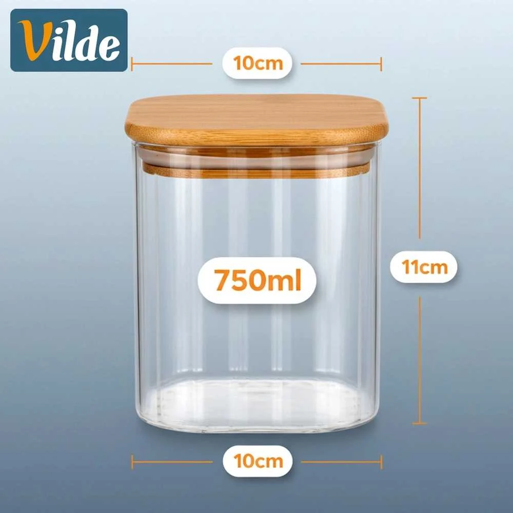 Vilde Maisto Saugojimo Indas 750 ml - Stiklinis Indas su Medienos Dangčiu