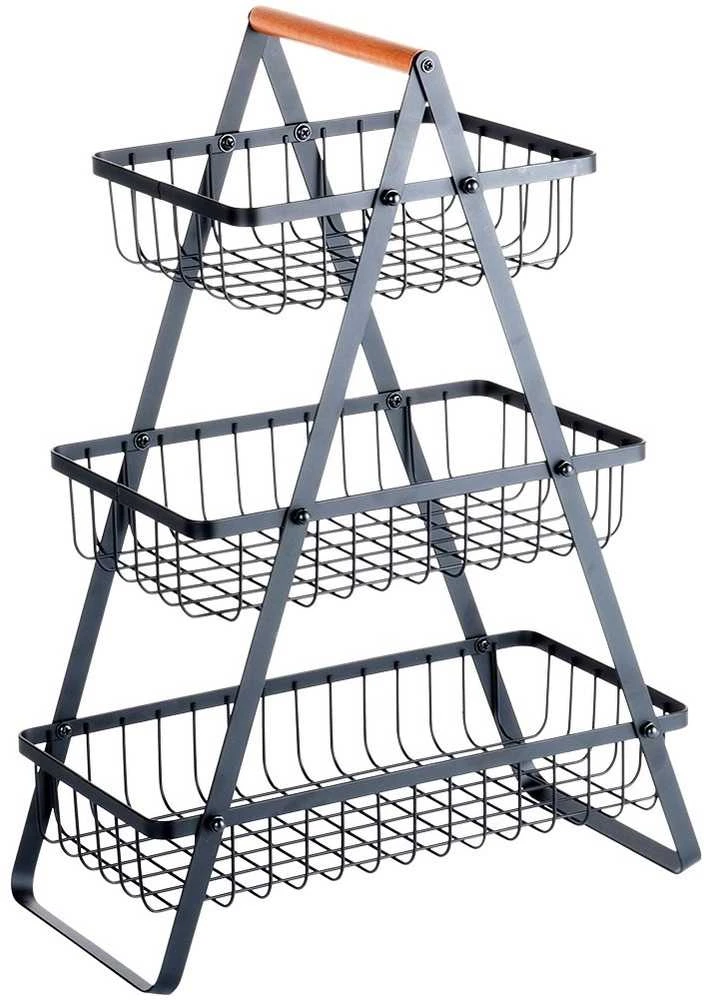Trijų lygių metalinis vaisių ir daržovių krepšys Vilde, 34x17,5x46,5 cm