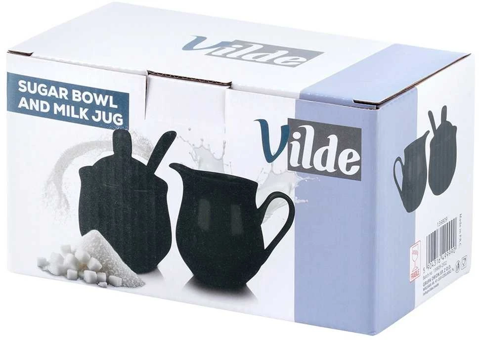 Vilde porceliano cukrinė ir grietinėlės indas, juodas, 3 dalys