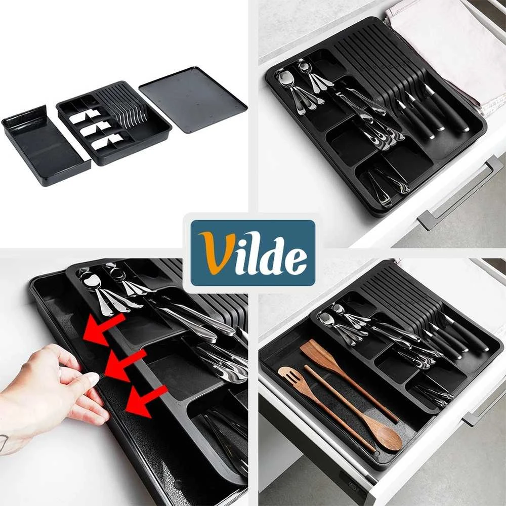 Virtuvės įrankių dėklas Vilde 40-45x31 cm, juodas