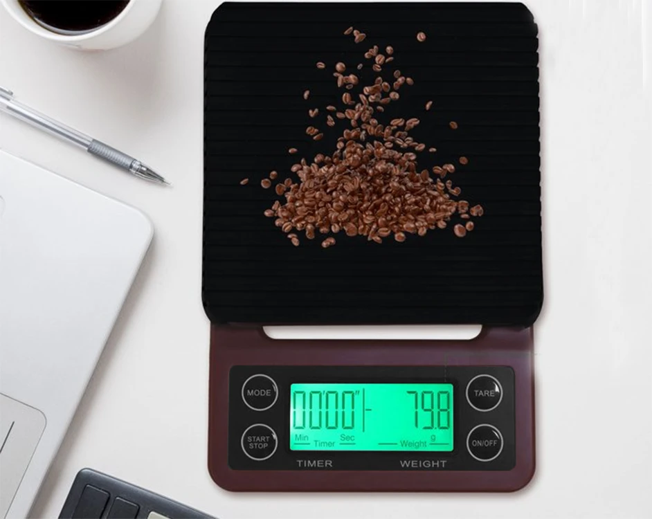 Virtuvinės svarstyklės Elektroninės virtuvės svarstyklės kavos ruošimui su stoperiu 5kg 0,1g
