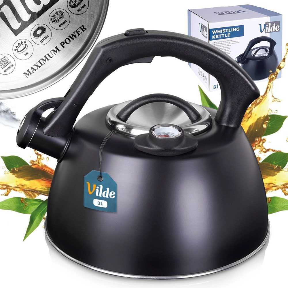 Virtuvinės svarstyklės Vilde Virdulys su švilpuku 3 l juodas plienas su termometru