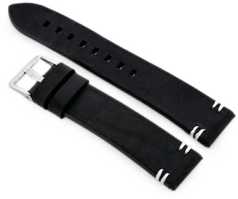 Pacific W110 leather watch strap - juodas/baltas - 22mm