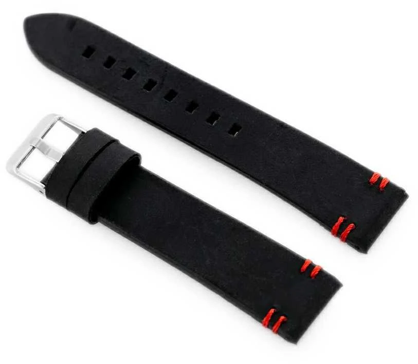 Pacific W110 leather watch strap - juodas/red - 22mm