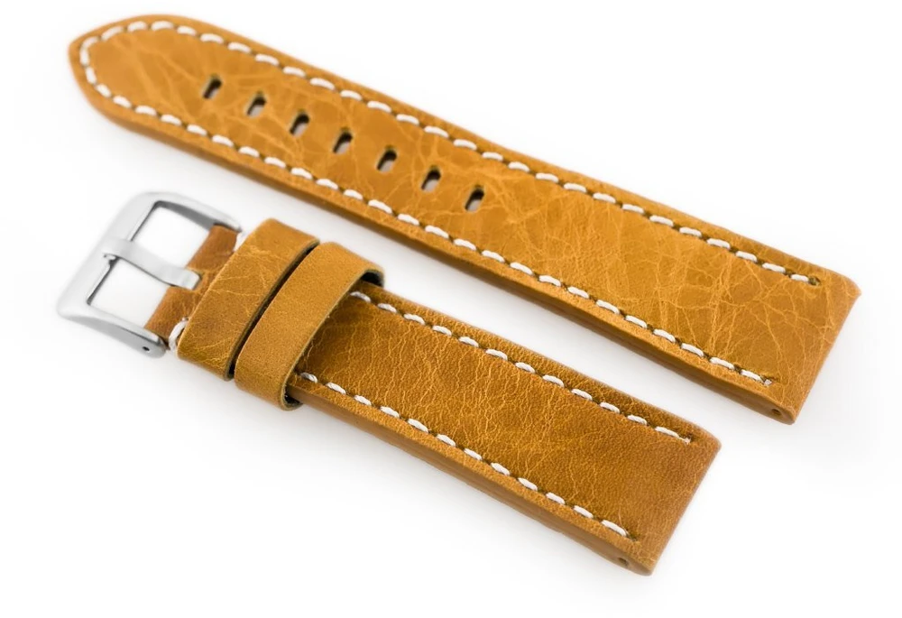 Odinis laikrodžio dirželis „Pacific W48“ – PREMIUM – camel/baltas – 24 mm