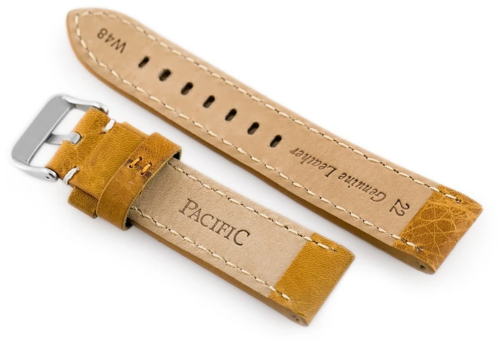 Odinis laikrodžio dirželis „Pacific W48“ – PREMIUM – camel/baltas – 24 mm