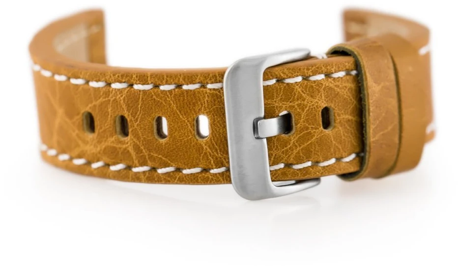 Odinis laikrodžio dirželis „Pacific W48“ – PREMIUM – camel/baltas – 24 mm