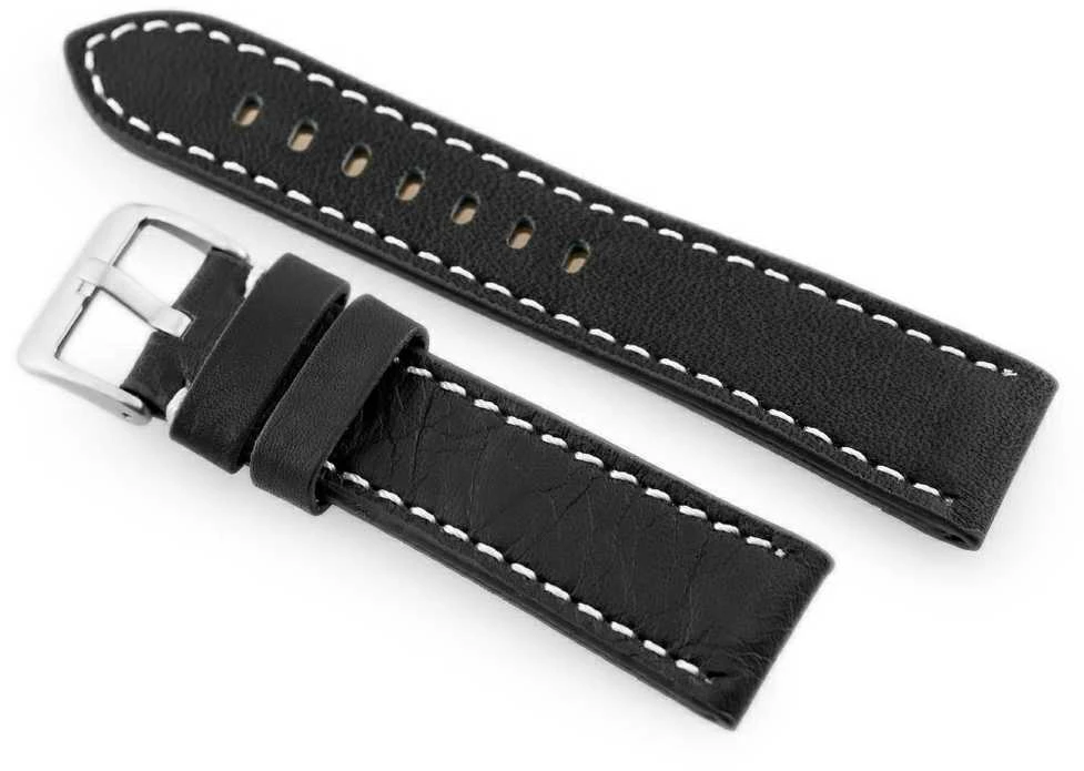 Pacific W48 leather watch strap - PREMIUM - juodas/baltas - 22mm