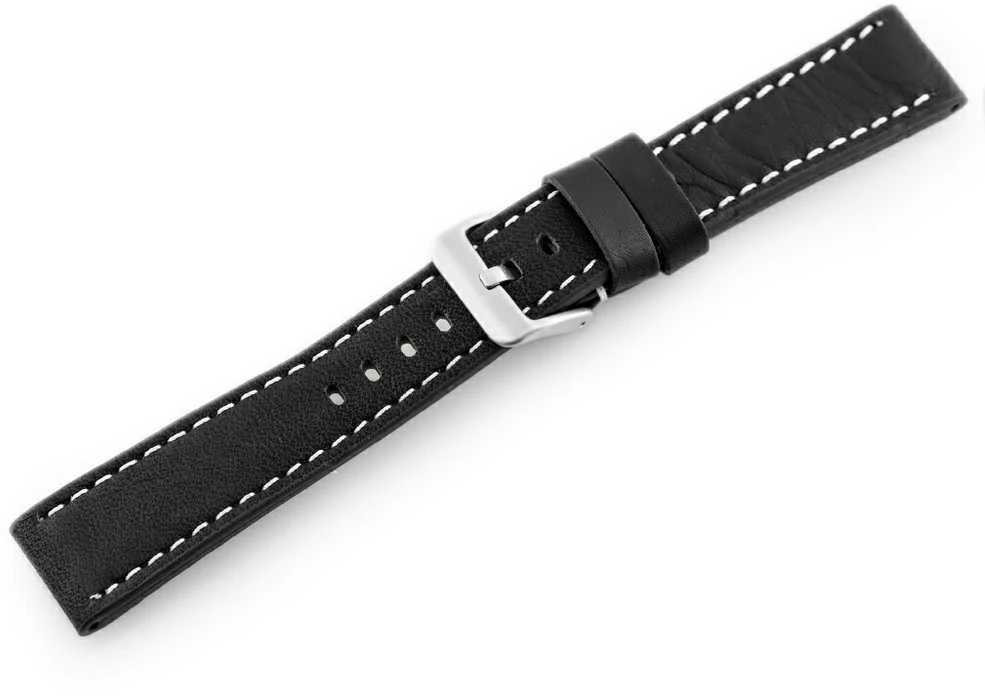 Pacific W48 leather watch strap - PREMIUM - juodas/baltas - 22mm