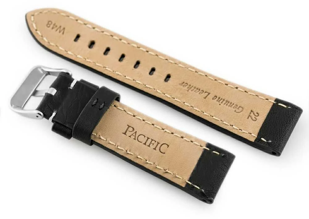 Pacific W48 leather watch strap - PREMIUM - juodas/baltas - 22mm