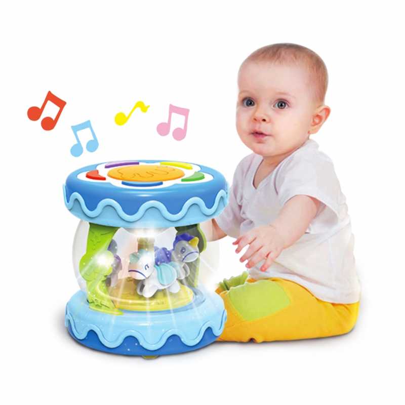 Woopie Baby WOOPIE Muzikinis Bębenėlis Projektorius 3w1 Muzikinė Žaislas Kūdikiams + Riedantis Volelis Mokymuisi Ridenti