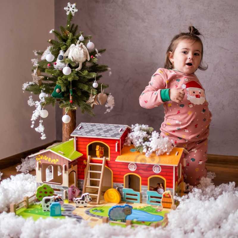 Woopie Vaikiška medinė gyvūnėlių ferma su figūrėlėmis, 28 vnt.