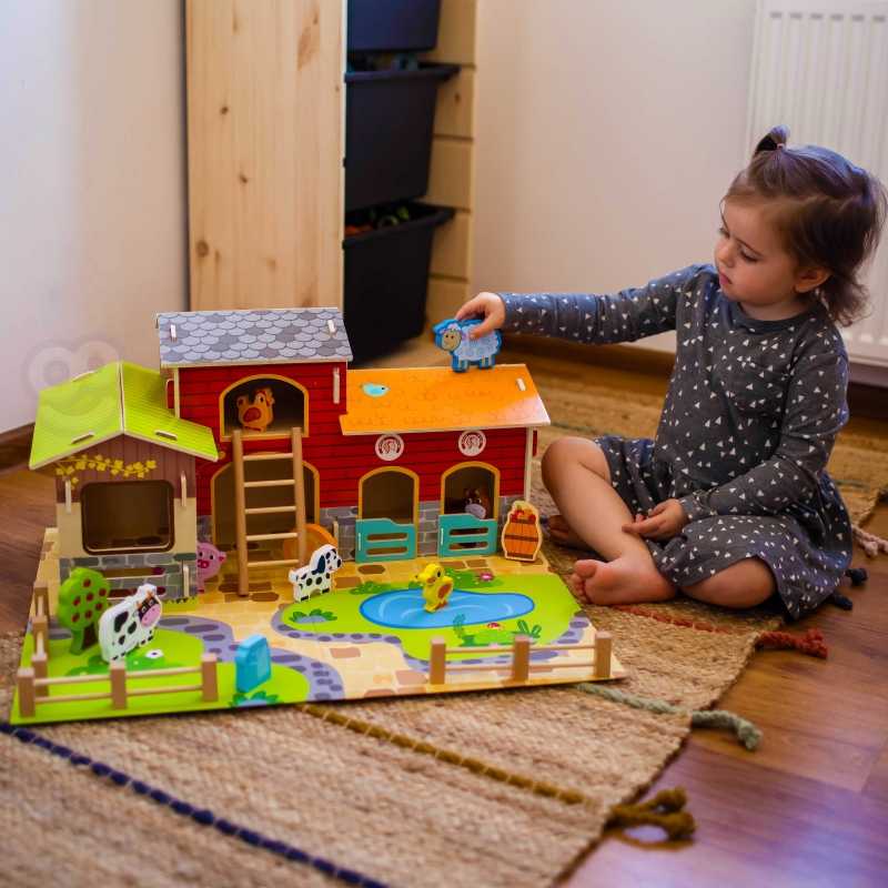 Woopie Vaikiška medinė gyvūnėlių ferma su figūrėlėmis, 28 vnt.