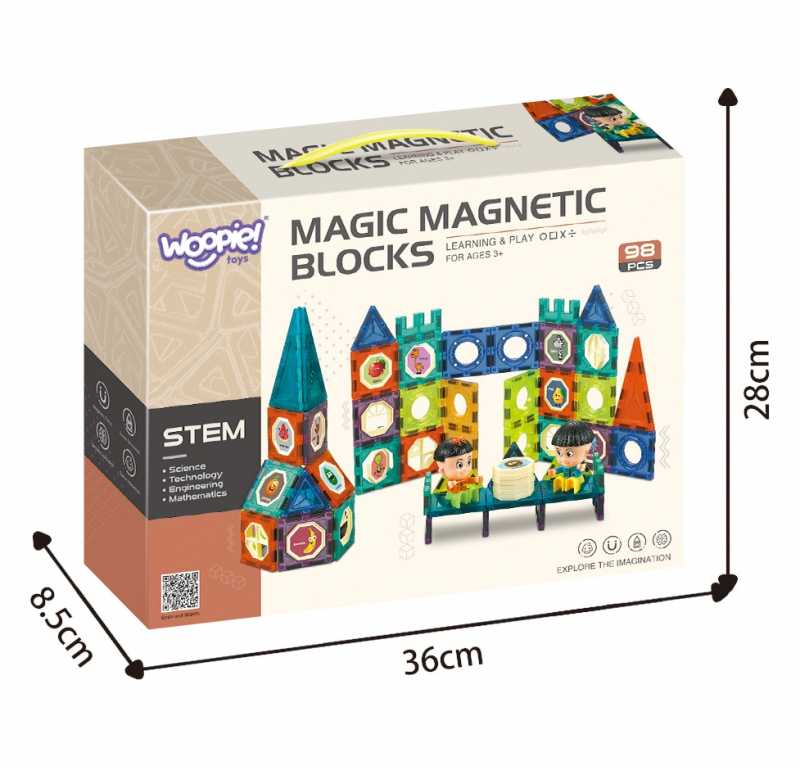 WOOPIE Magnetinės Statybinės Kaladėlės 98 vnt. Su Figūromis