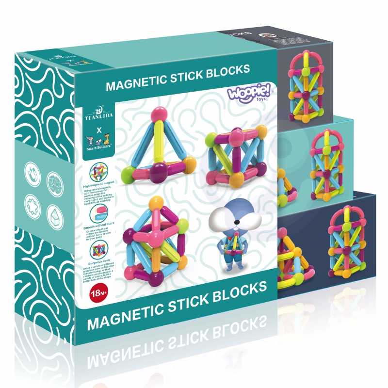 WOOPIE Magnetiniai Konstravimo Blokai 28 vnt. Stori ir Saugūs