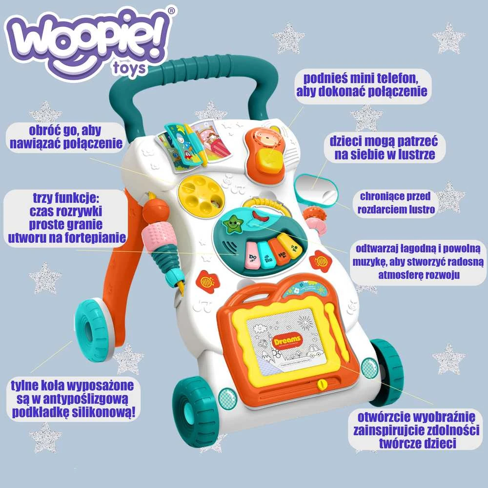 Woopie Baby WOOPIE Vaikiškas muzikos vaikštynė su piešimo lenta