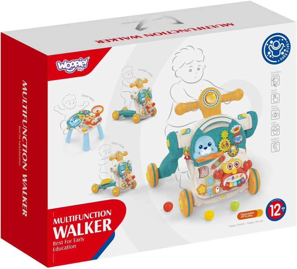 Woopie Vaikiškas vežimėlis Edukacinis stalas Paspirtukas Rider 4in1